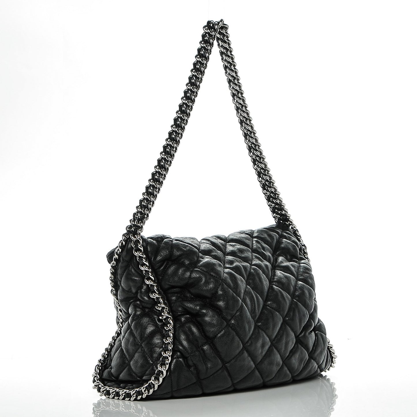 Chanel Washed Lambskin Chain Around Hobo Black