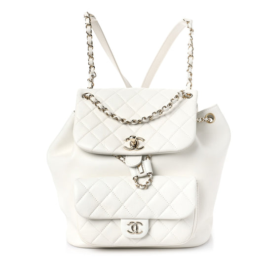 Chanel Lambskin Quilted Large Duma Drawstring Backpack White