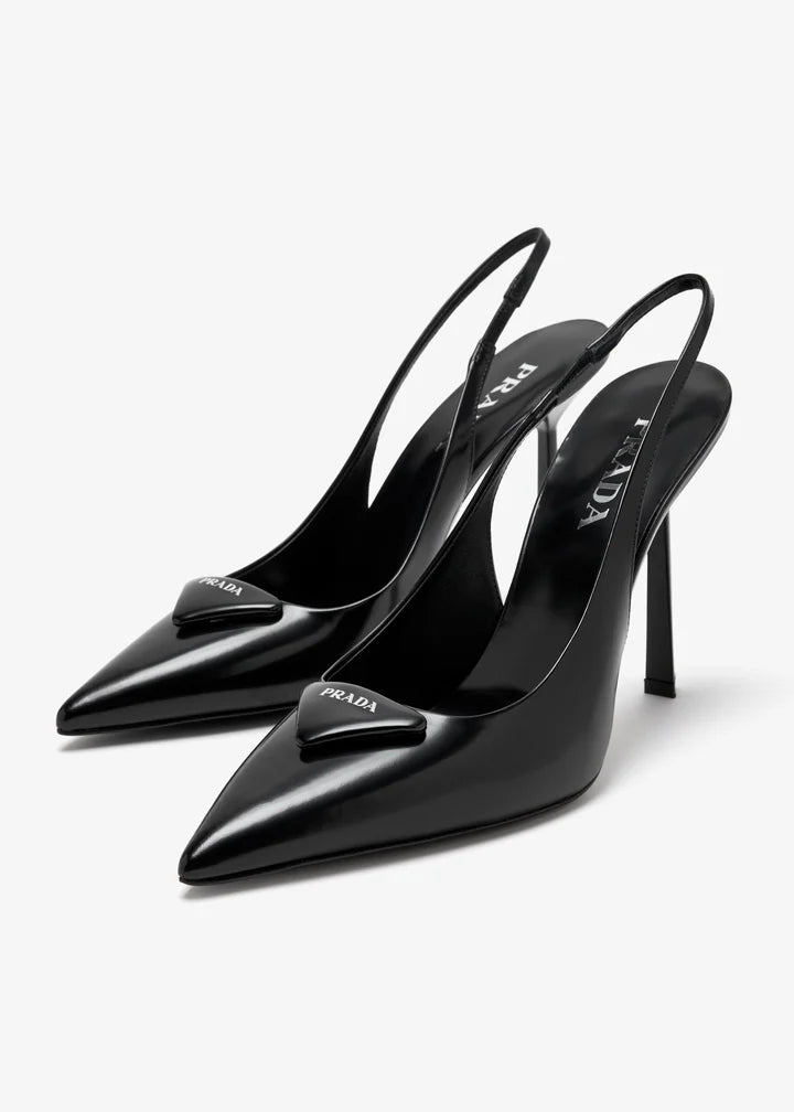 Brushed Leather Slingback Pumps