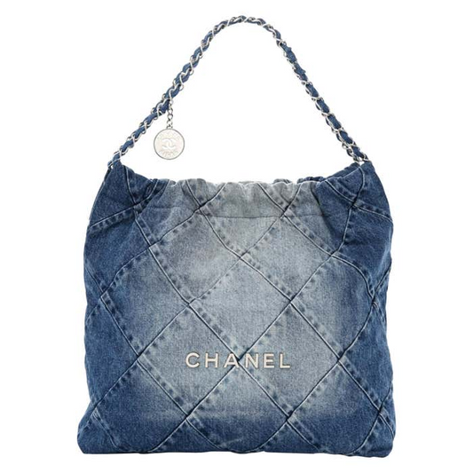 Blue Denim Quilted Chanel 22 Small