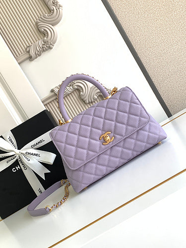 Classic Quilted Top Handle Bag with Chain Strap