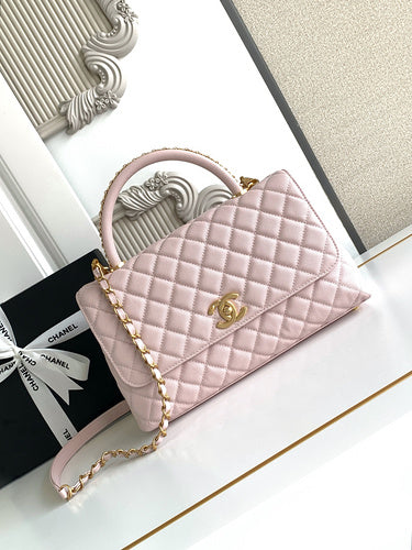 Classic Quilted Top Handle Bag with Chain Strap