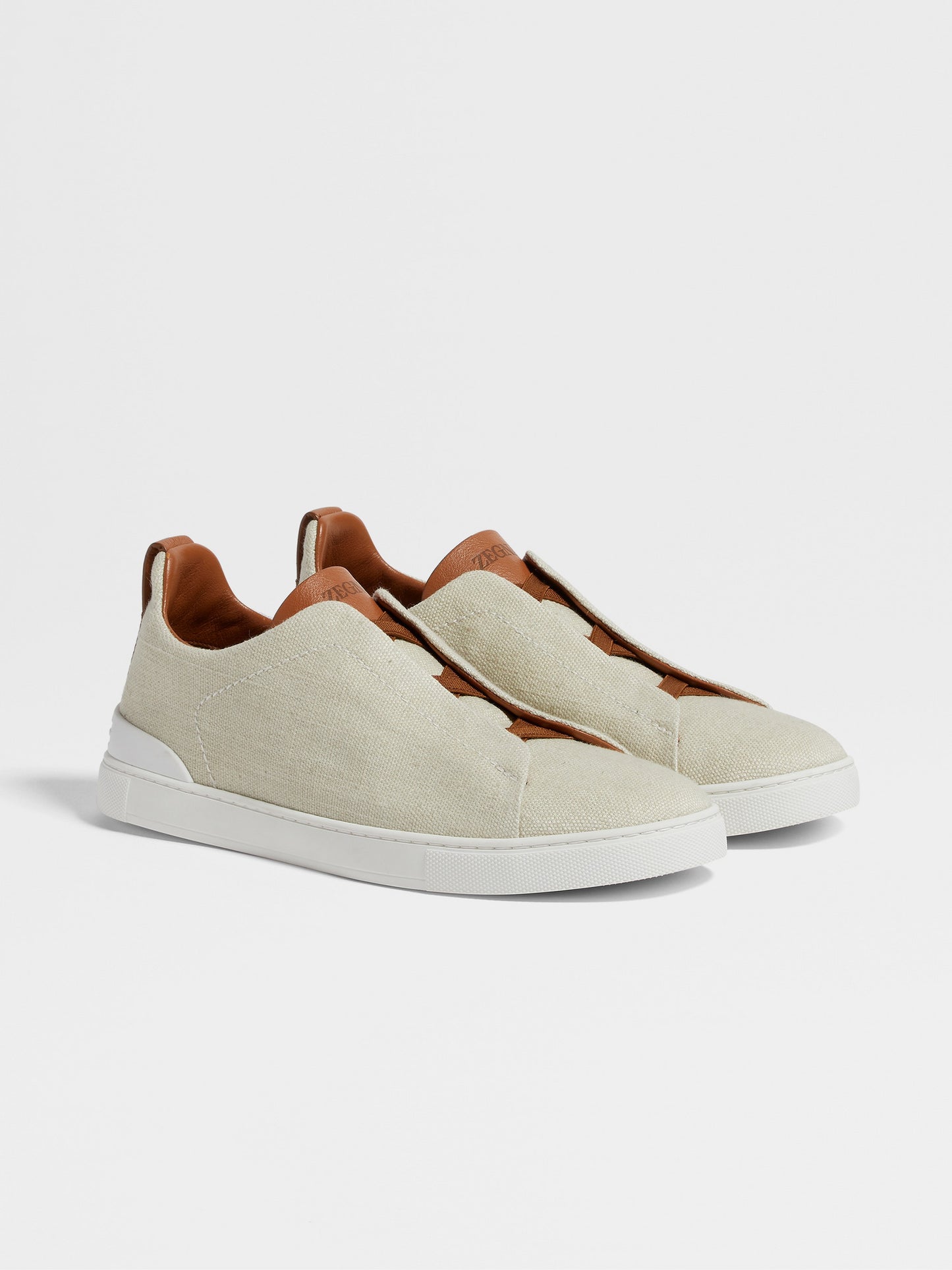 ZEGNA Dark Teal Blue Cotton Linen and Leather Triple Stitch™ Sneakers