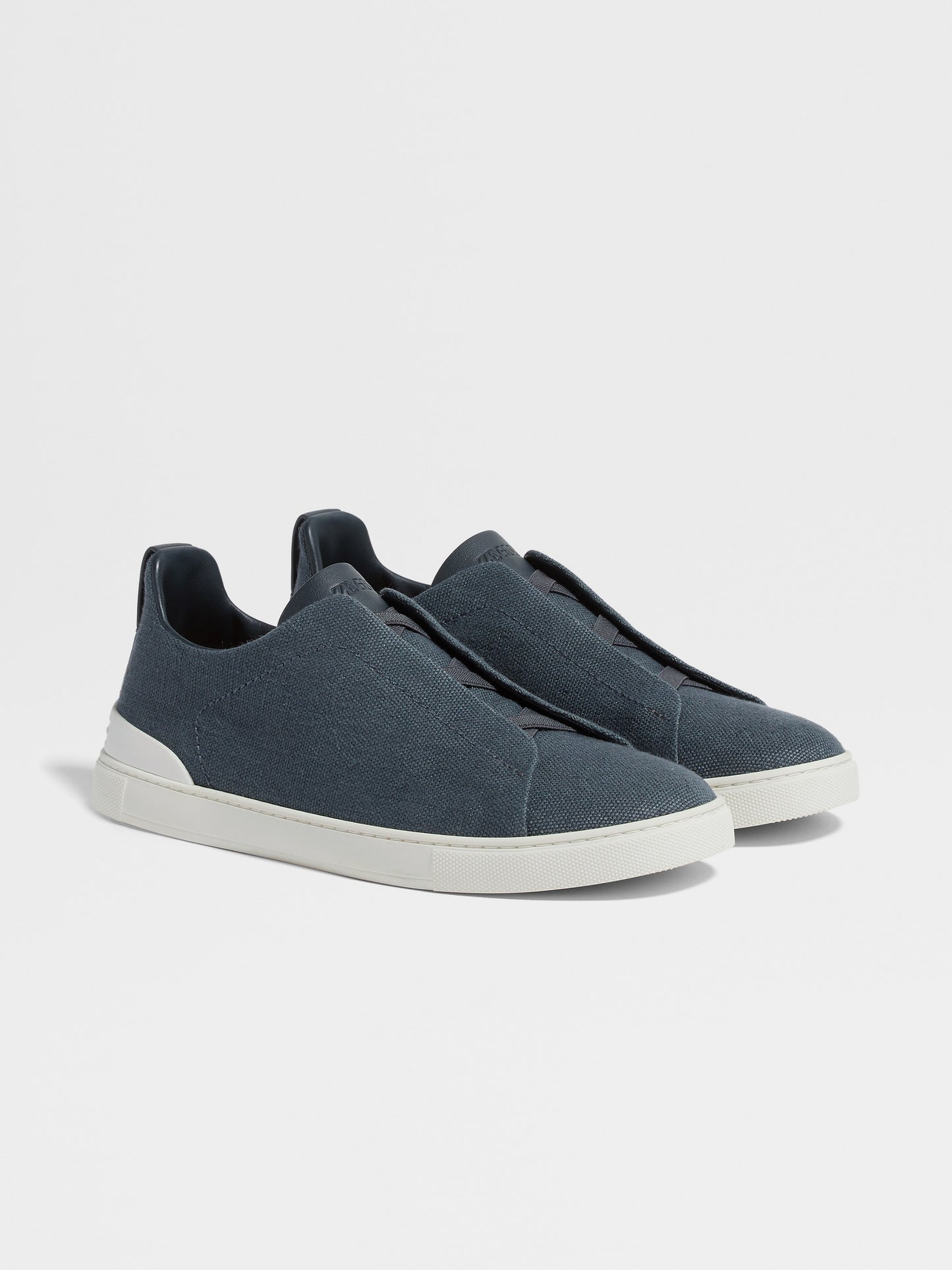 ZEGNA Dark Teal Blue Cotton Linen and Leather Triple Stitch™ Sneakers