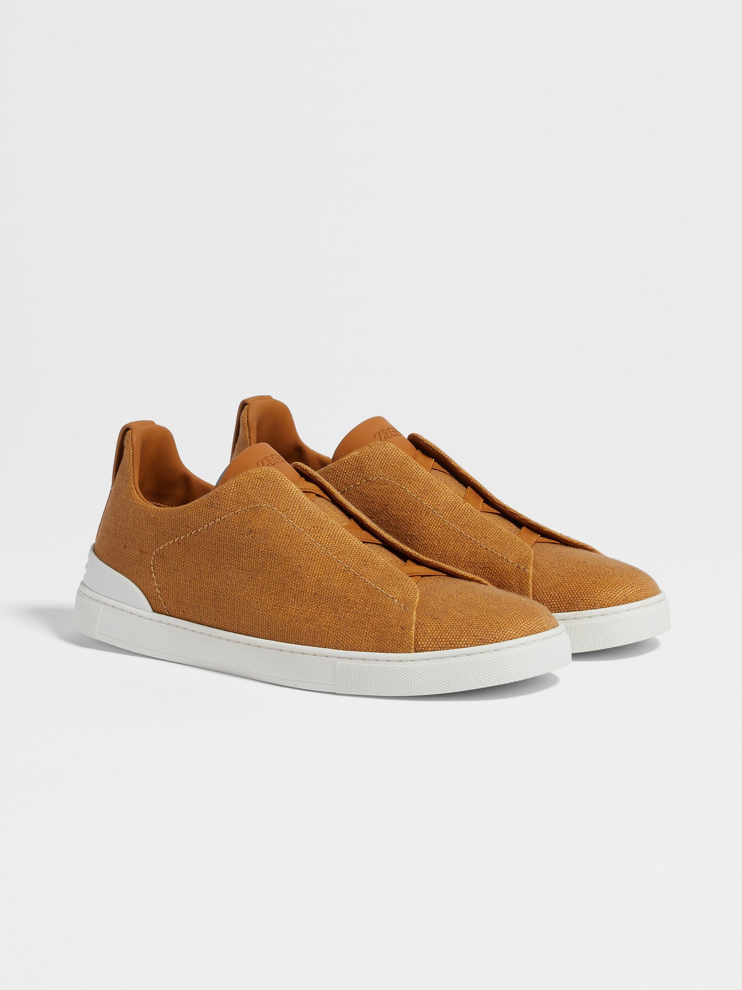 ZEGNA Dark Teal Blue Cotton Linen and Leather Triple Stitch™ Sneakers