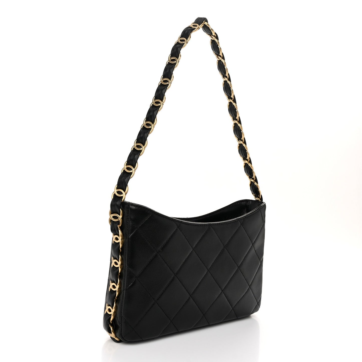 Chanel Lambskin Quilted Small CC Links Hobo Black