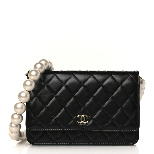 Lambskin Quilted Pearl Wallet On Chain WOC