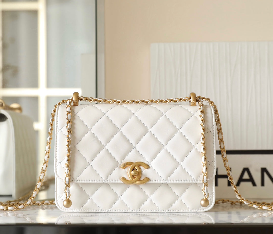 Rectangular Quilted Flap Bag with Chain Strap