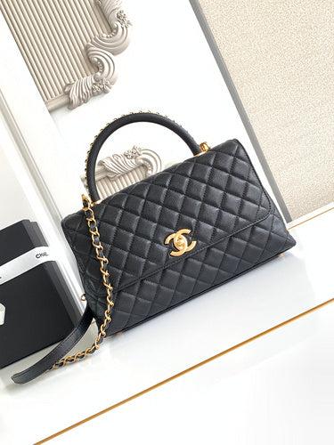 Classic Quilted Top Handle Bag with Chain Strap