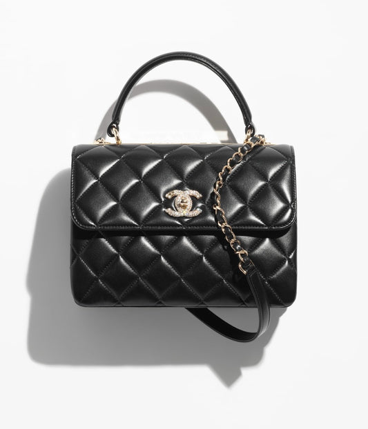 Chanel Flap Bag With Top Handle Lambskin, Diamanté & Gold Metal