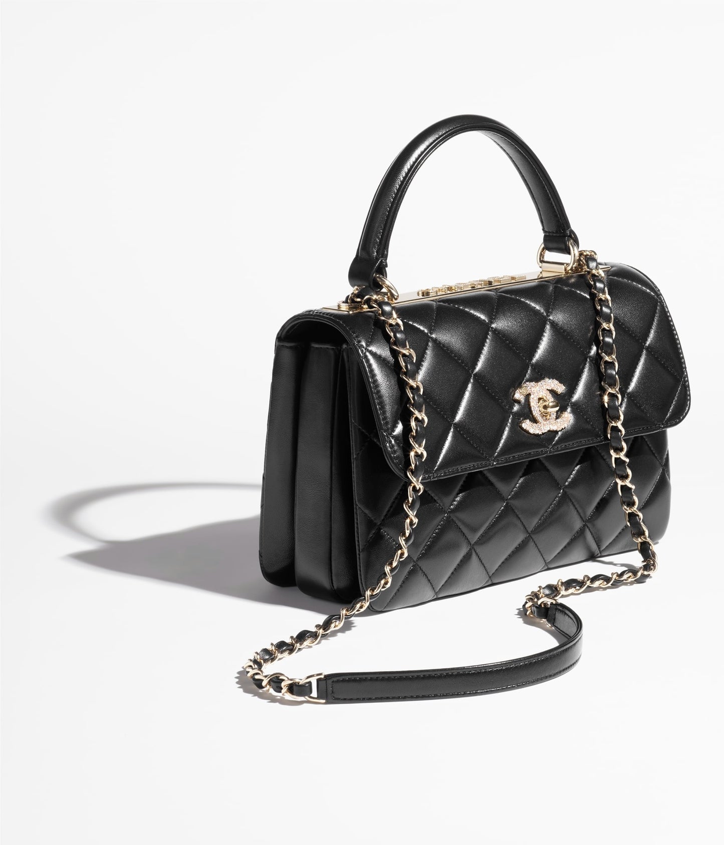 Chanel Flap Bag With Top Handle Lambskin, Diamanté & Gold Metal