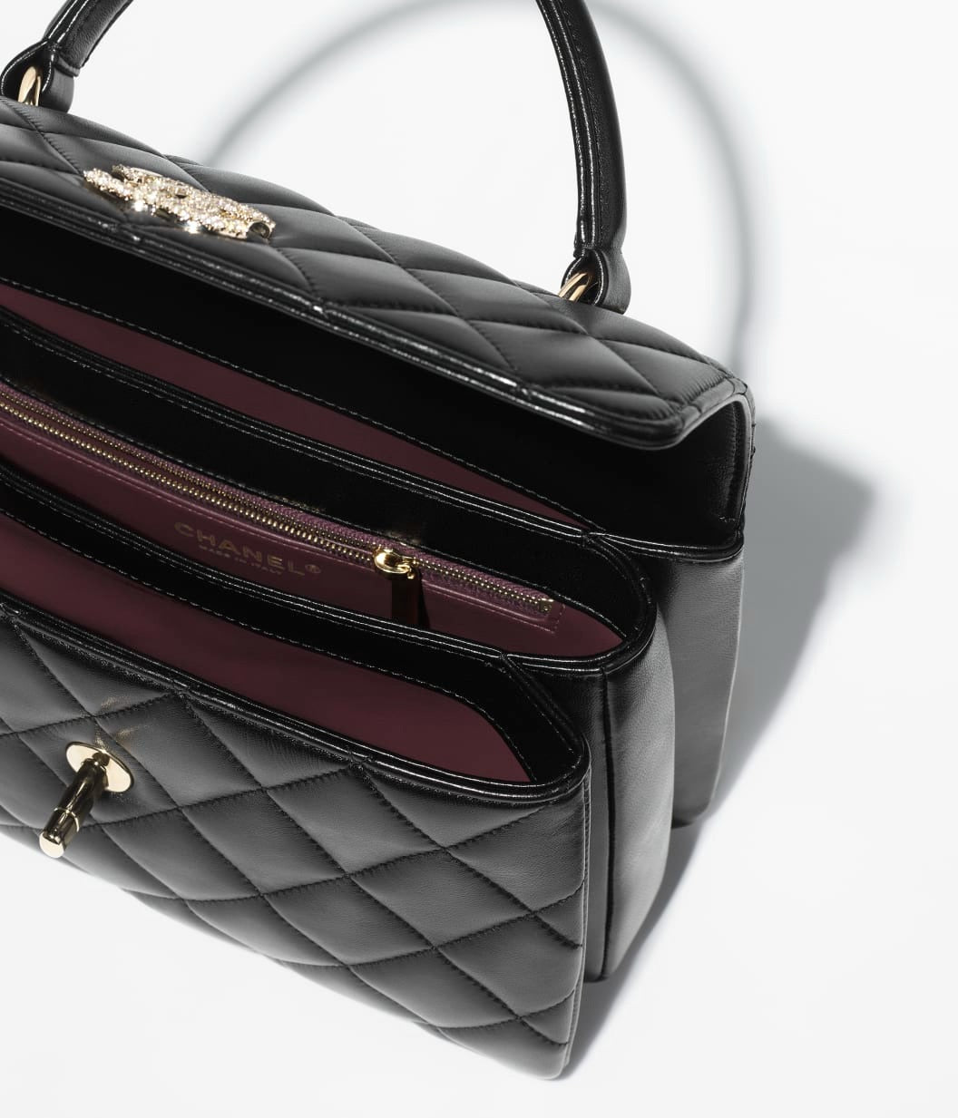Chanel Flap Bag With Top Handle Lambskin, Diamanté & Gold Metal