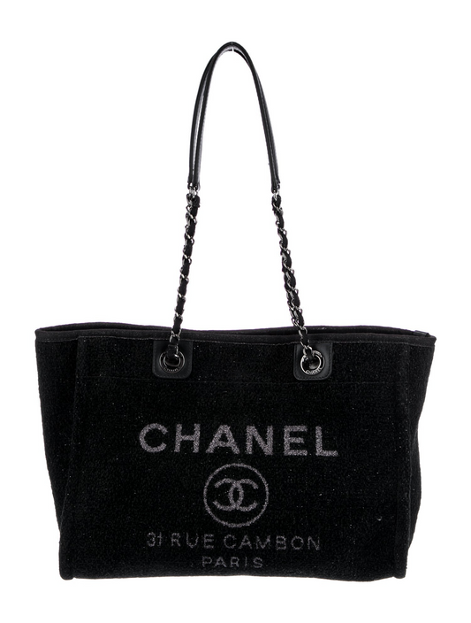 Lurex Boucle Medium Deauville Tote Black