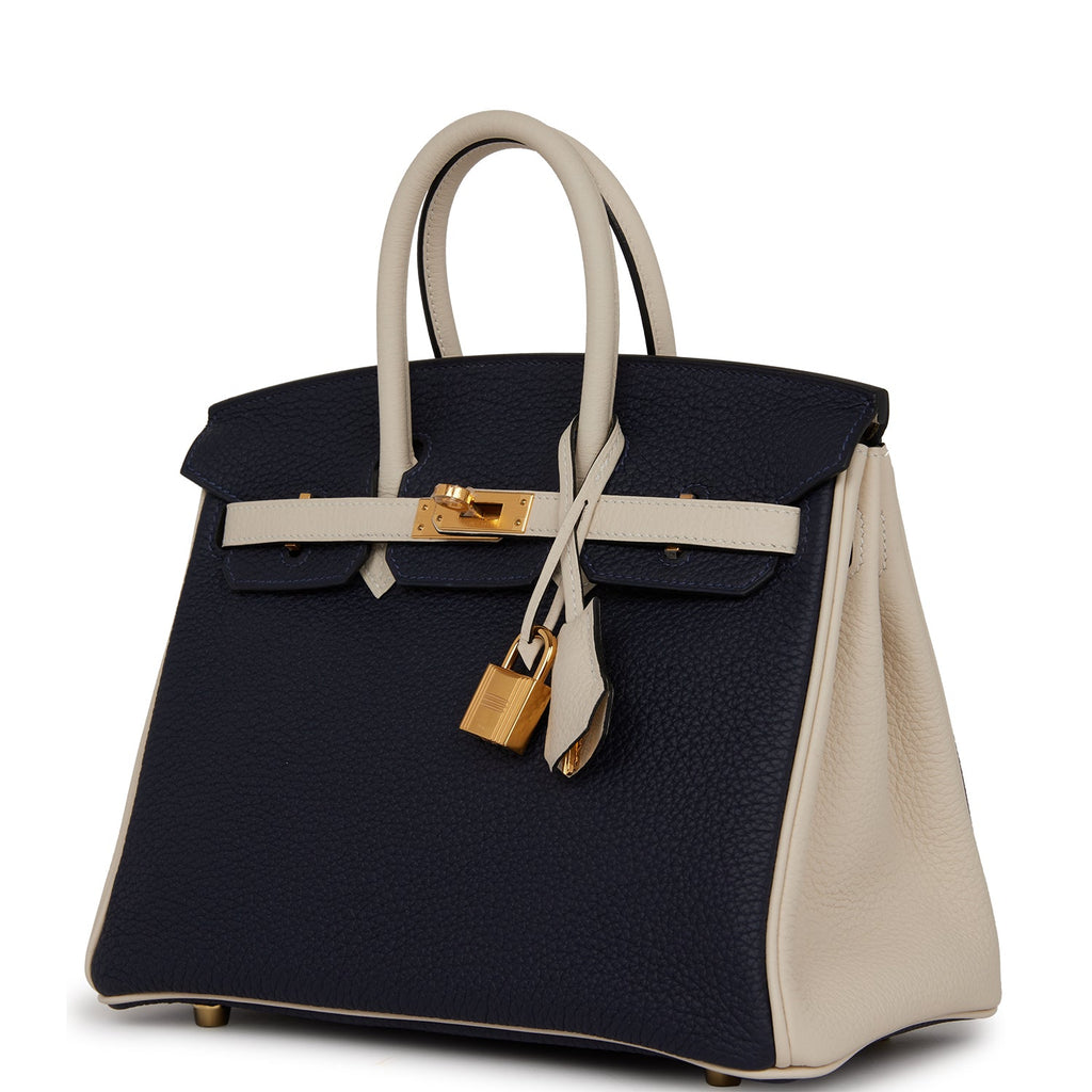 Hermès Special Order (HSS) Birkin 25 Bleu Nuit and Craie Togo Gold Hardware