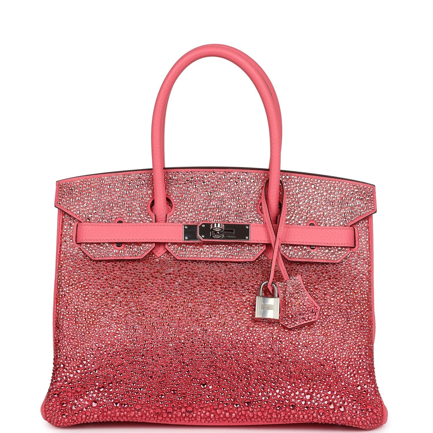 Custom Ombre Swarovski Crystal Hermès Birkin 30 Rose Azalee Clemence Palladium Hardware