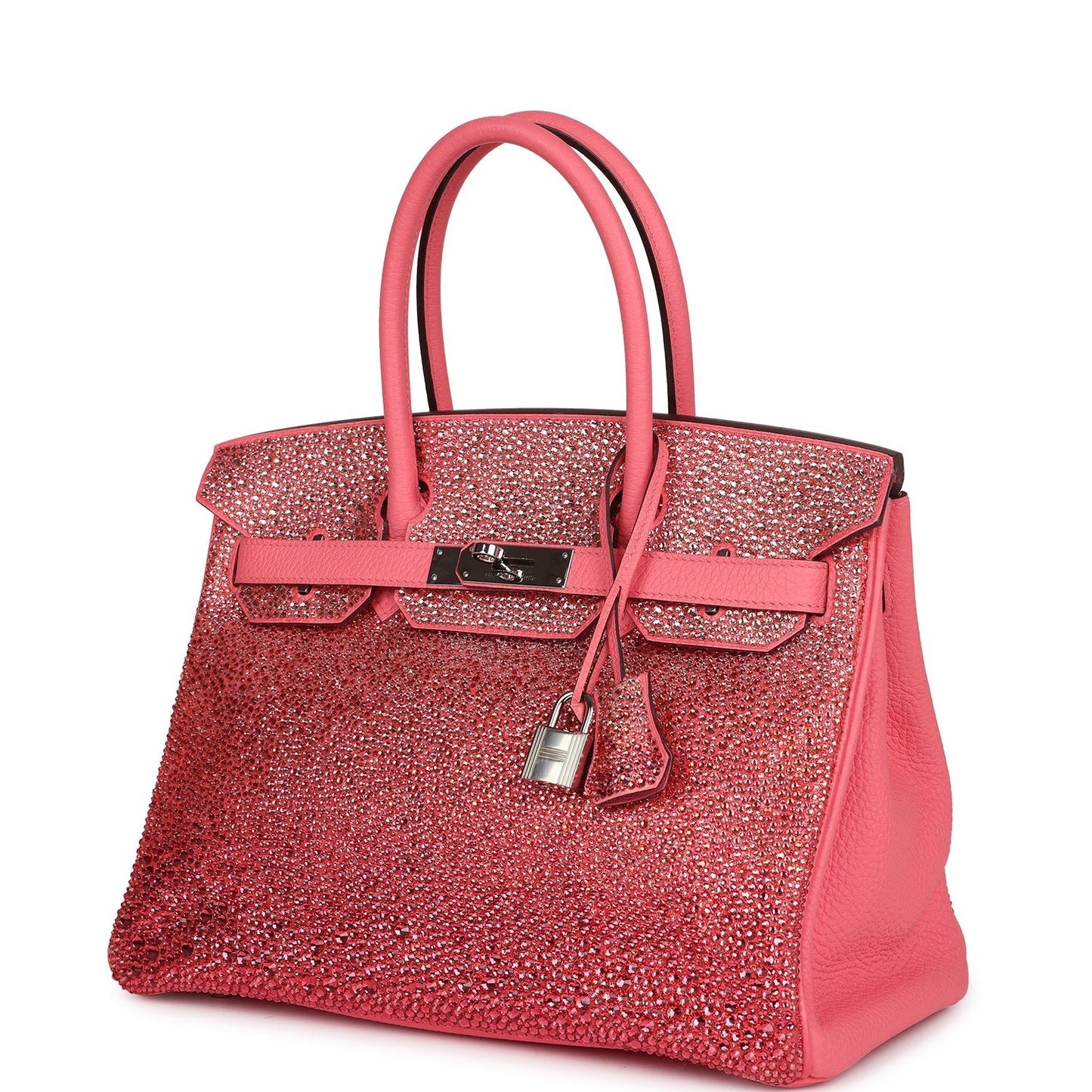 Custom Ombre Swarovski Crystal Hermès Birkin 30 Rose Azalee Clemence Palladium Hardware