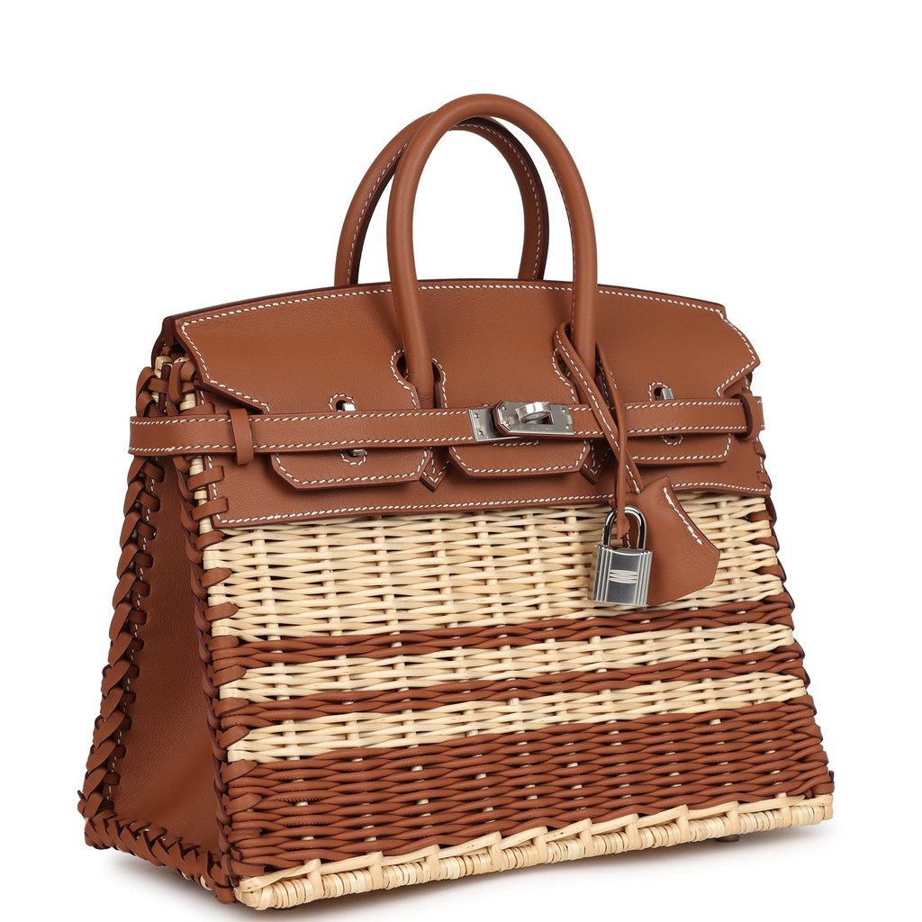 Birkins 25 Gold Swift and Stripe Wicker Palladium Hardware