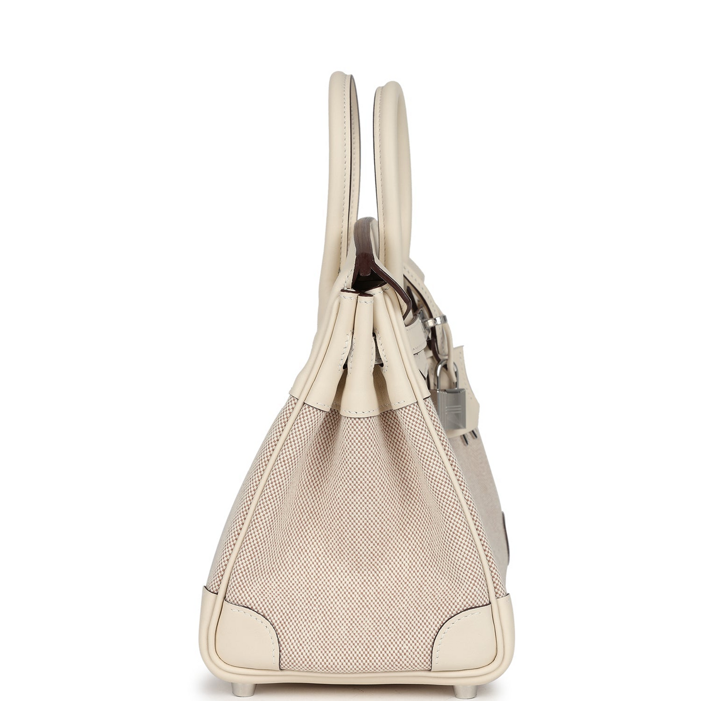 Birkin 25 Nata Swift and Ecru-Beige Toile H Canvas Palladium Hardware