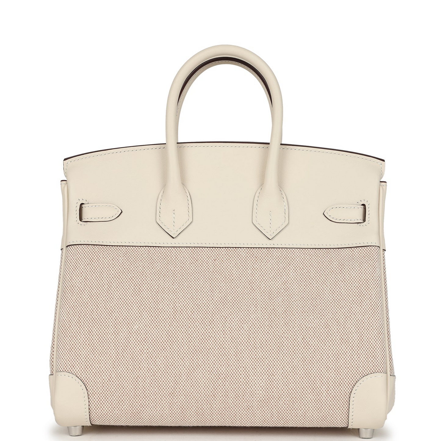 Birkin 25 Nata Swift and Ecru-Beige Toile H Canvas Palladium Hardware