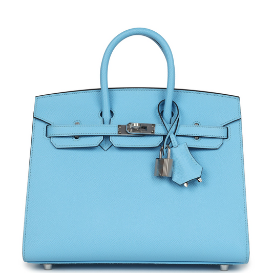 Birkins 25 Celeste Epsom Palladium Hardware