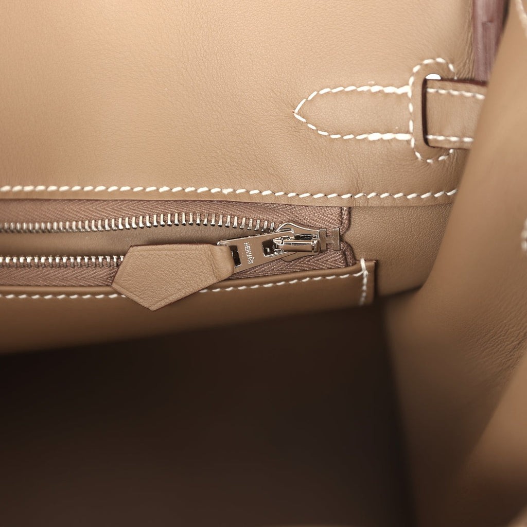 Birkins 25 Etoupe Swift Palladium Hardware