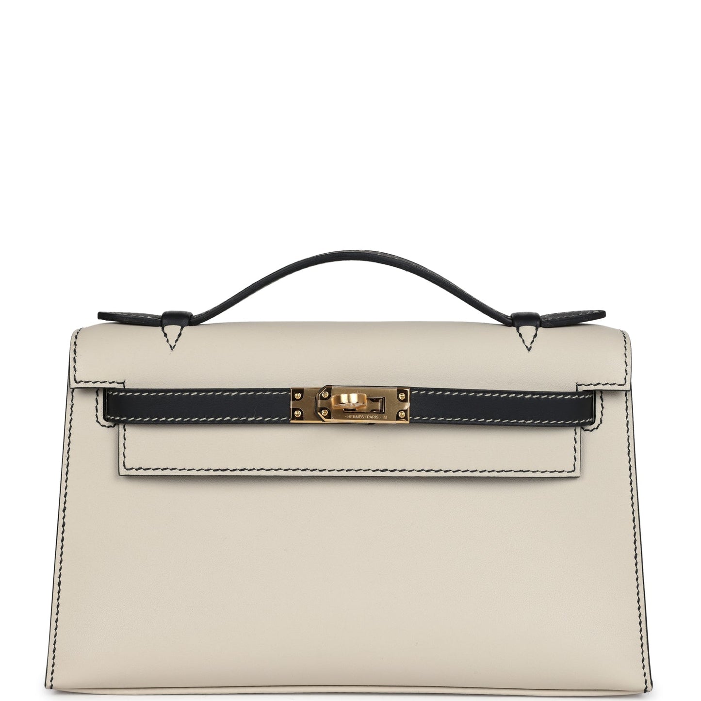 Special Order (HSS) Kelly Pochette Beton and Black Swift Gold Hardware