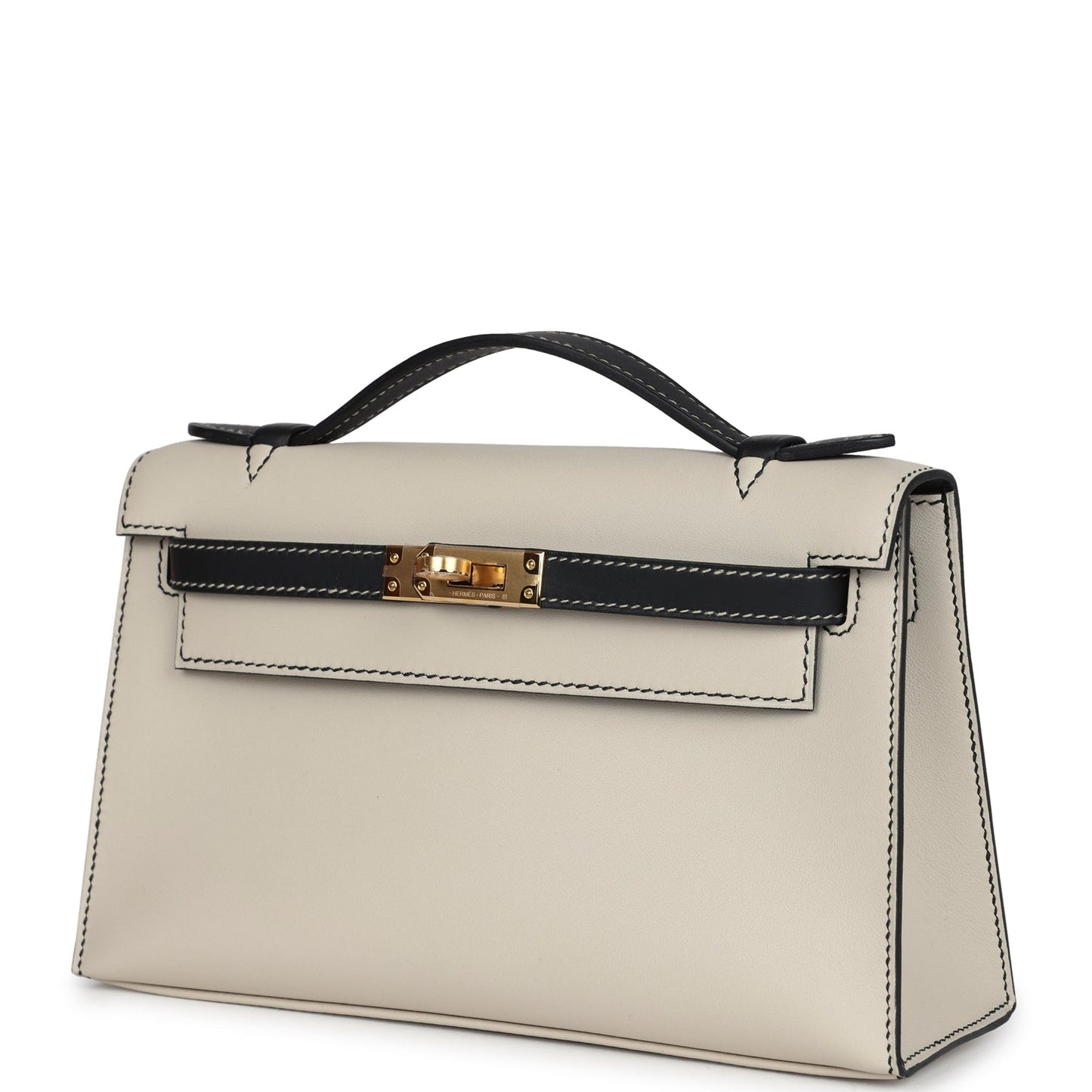 Special Order (HSS) Kelly Pochette Beton and Black Swift Gold Hardware