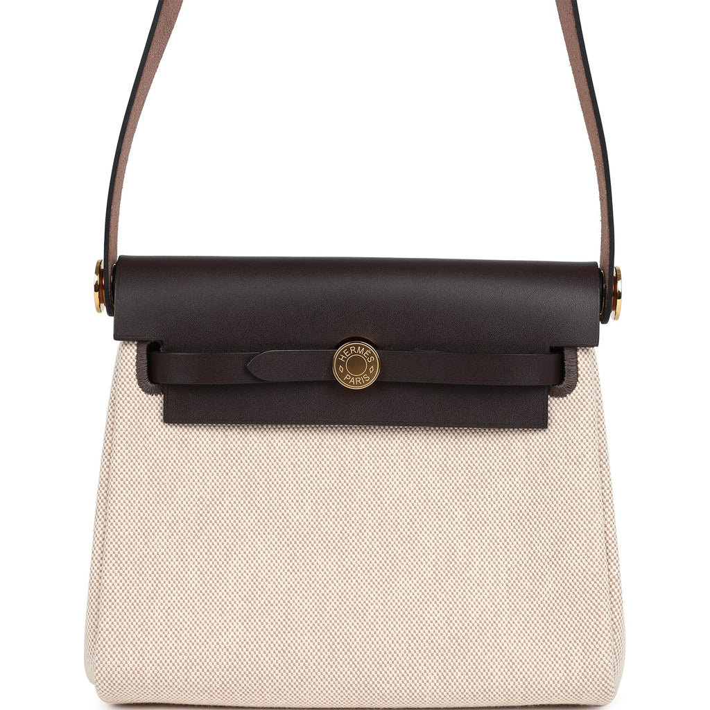 Herbag Zip 20 Mini Ecru and Beige Toile H Canvas and Ebene Herbag Zip 20 Mini Ecru and Beige Toile H Canvas and Ebene
