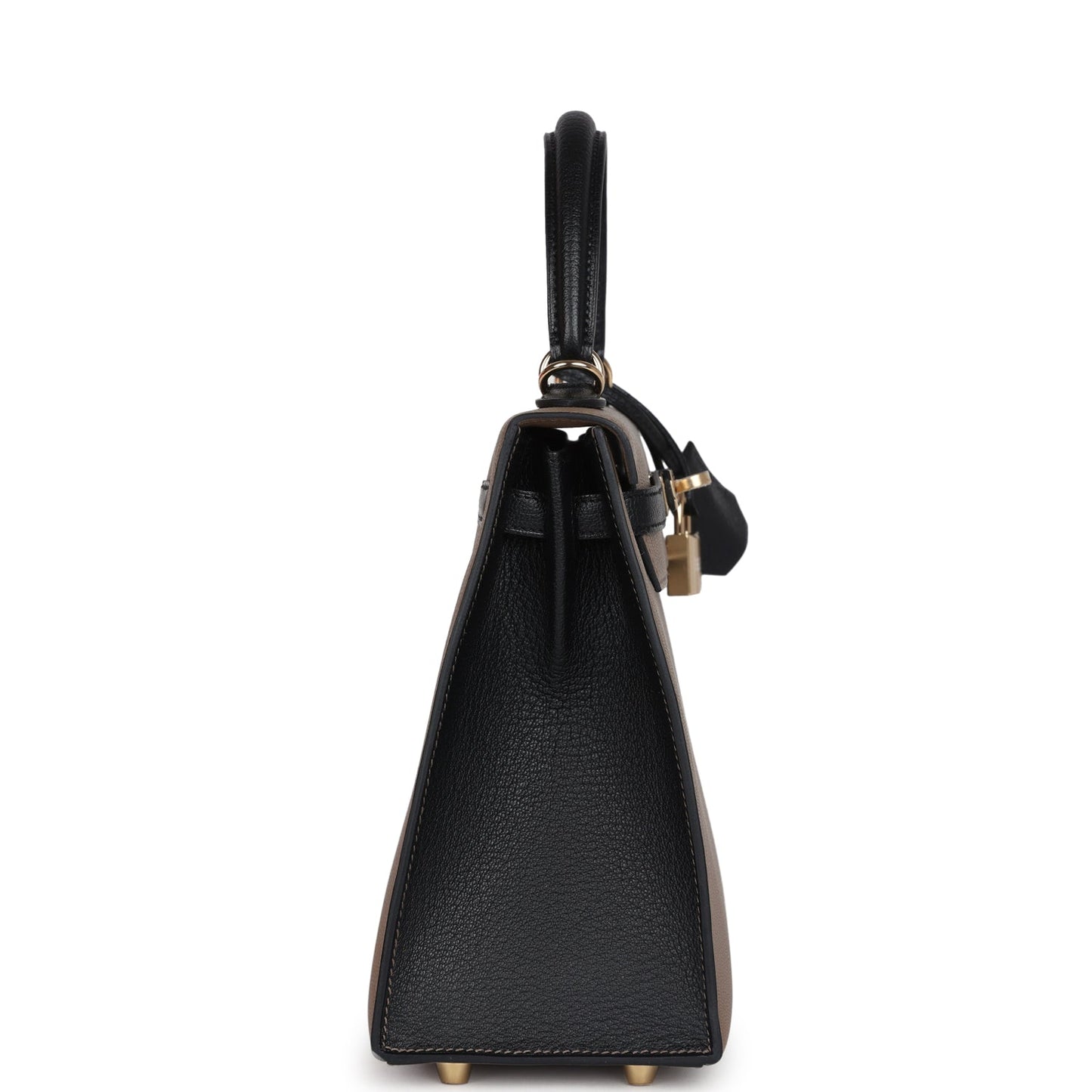 Special Order (HSS) Kelly Sellier 25 Black and Etoupe Chevre Mysore Permabrass Hardware