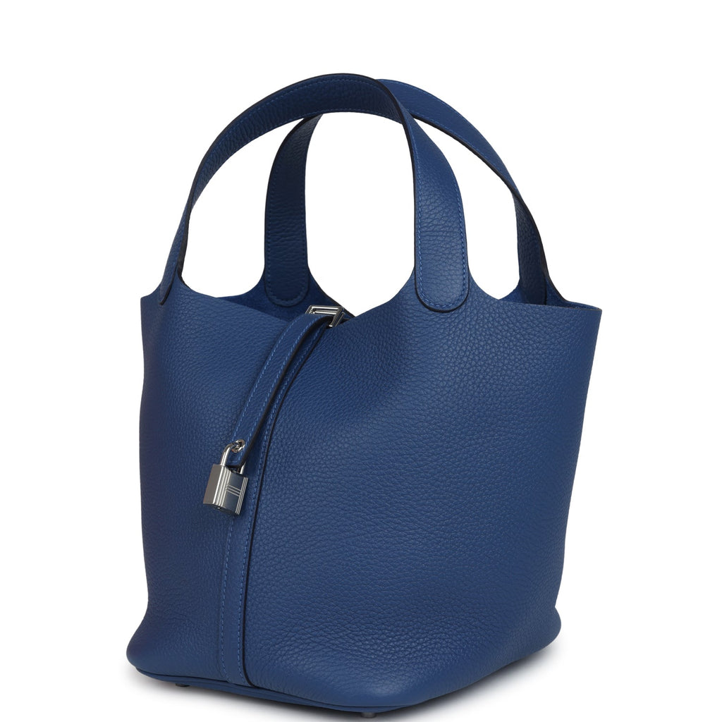 Picotin Lock 22 Bleu Tie Clemence Palladium Hardware