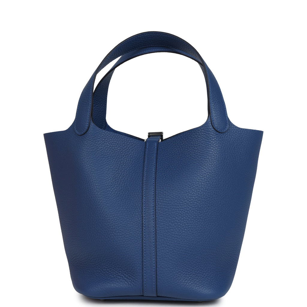 Picotin Lock 22 Bleu Tie Clemence Palladium Hardware