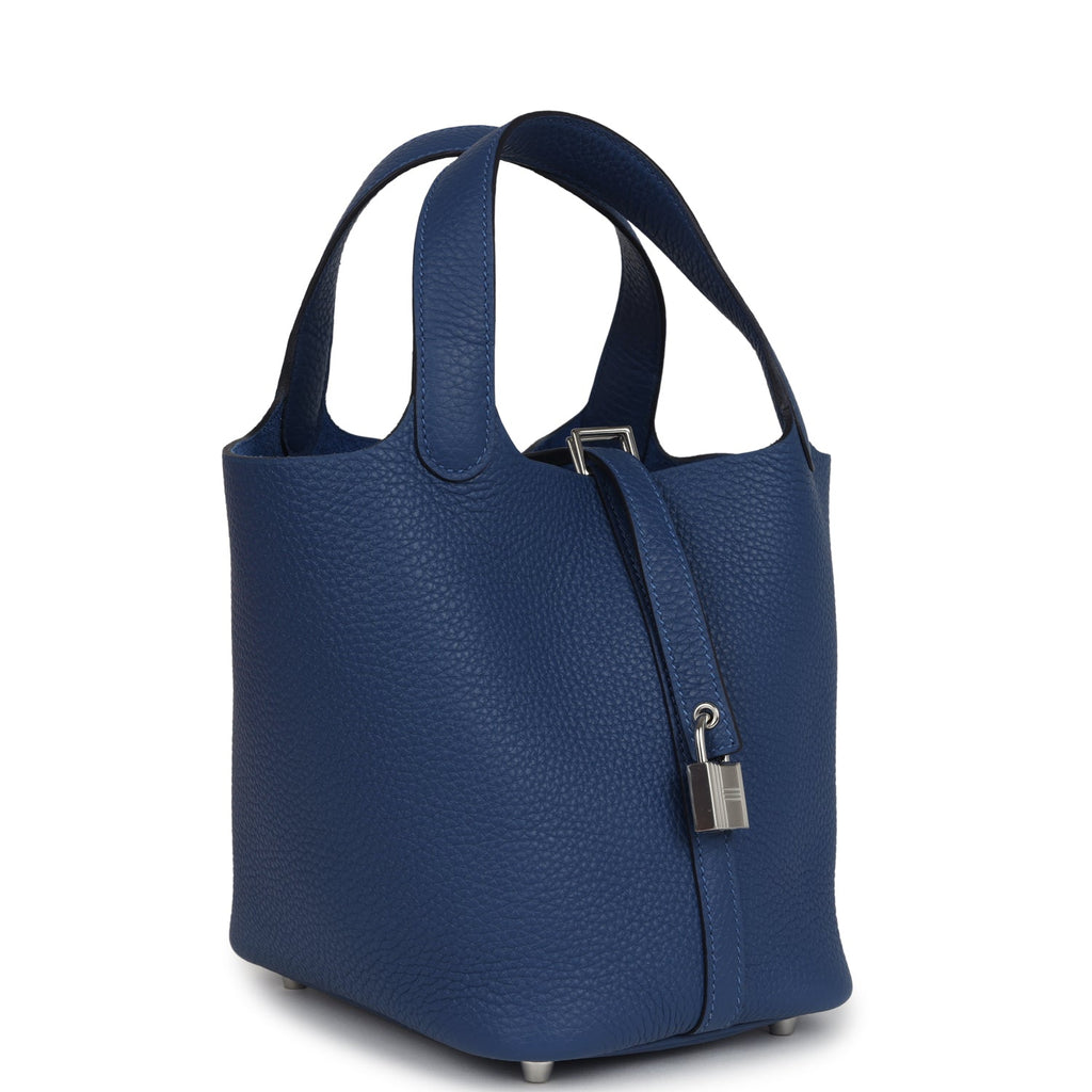 Picotin Lock 18 Bleu Tie Clemence Palladium Hardware