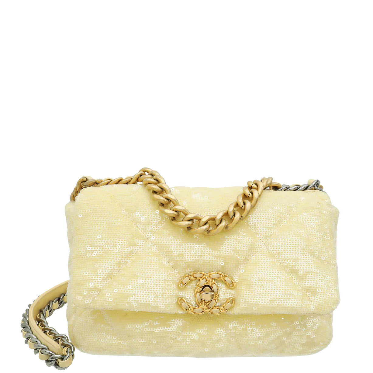 Chanel Light Yellow CC 19 Sequins Small Flap