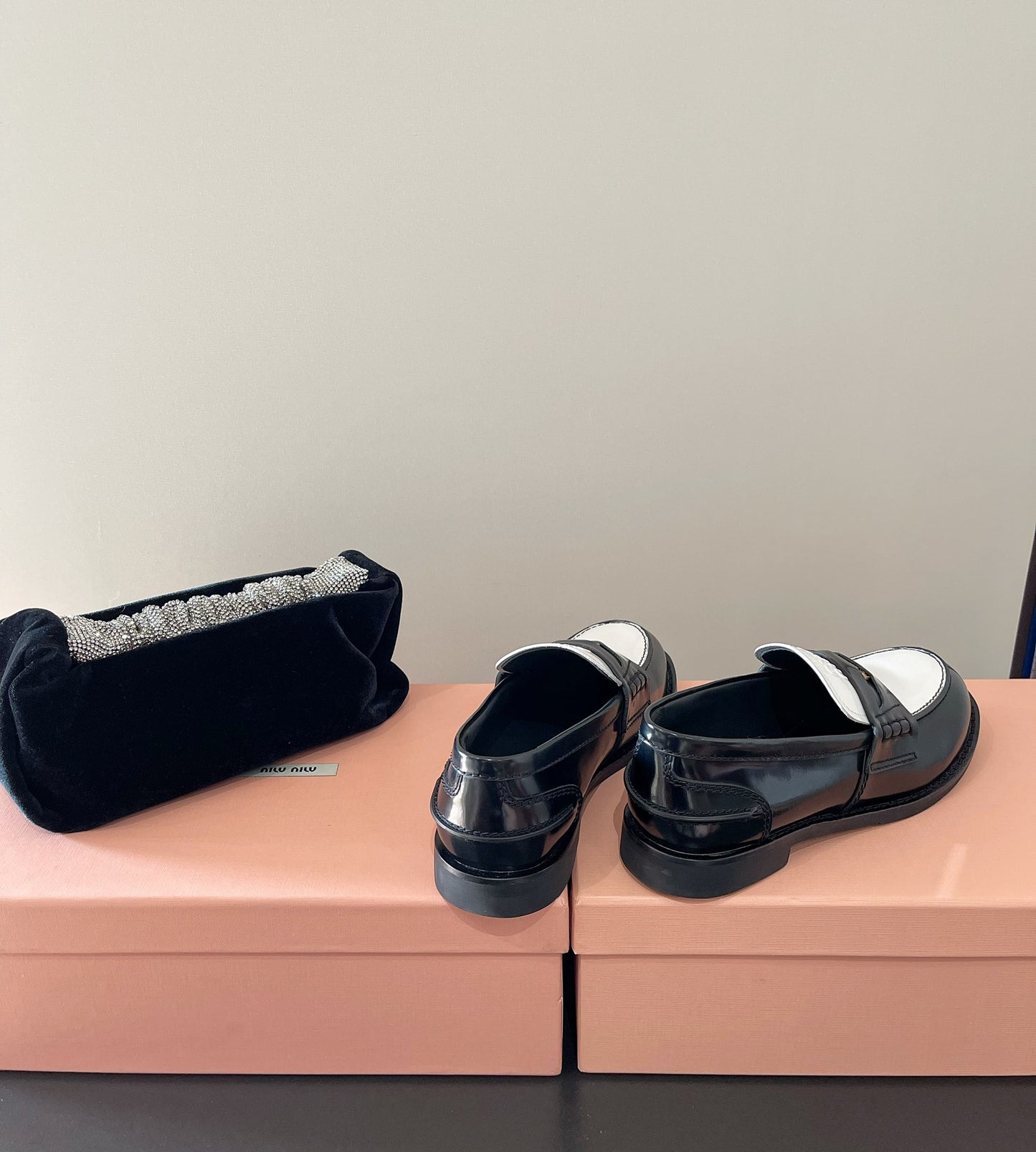 Black and white loafers