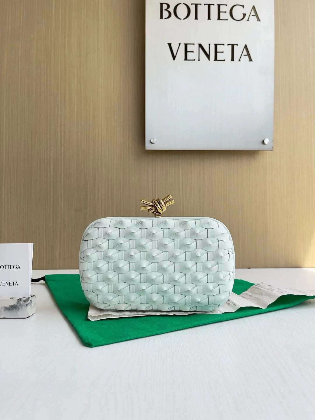 Boxy Woven Clutch with Knot Clasp