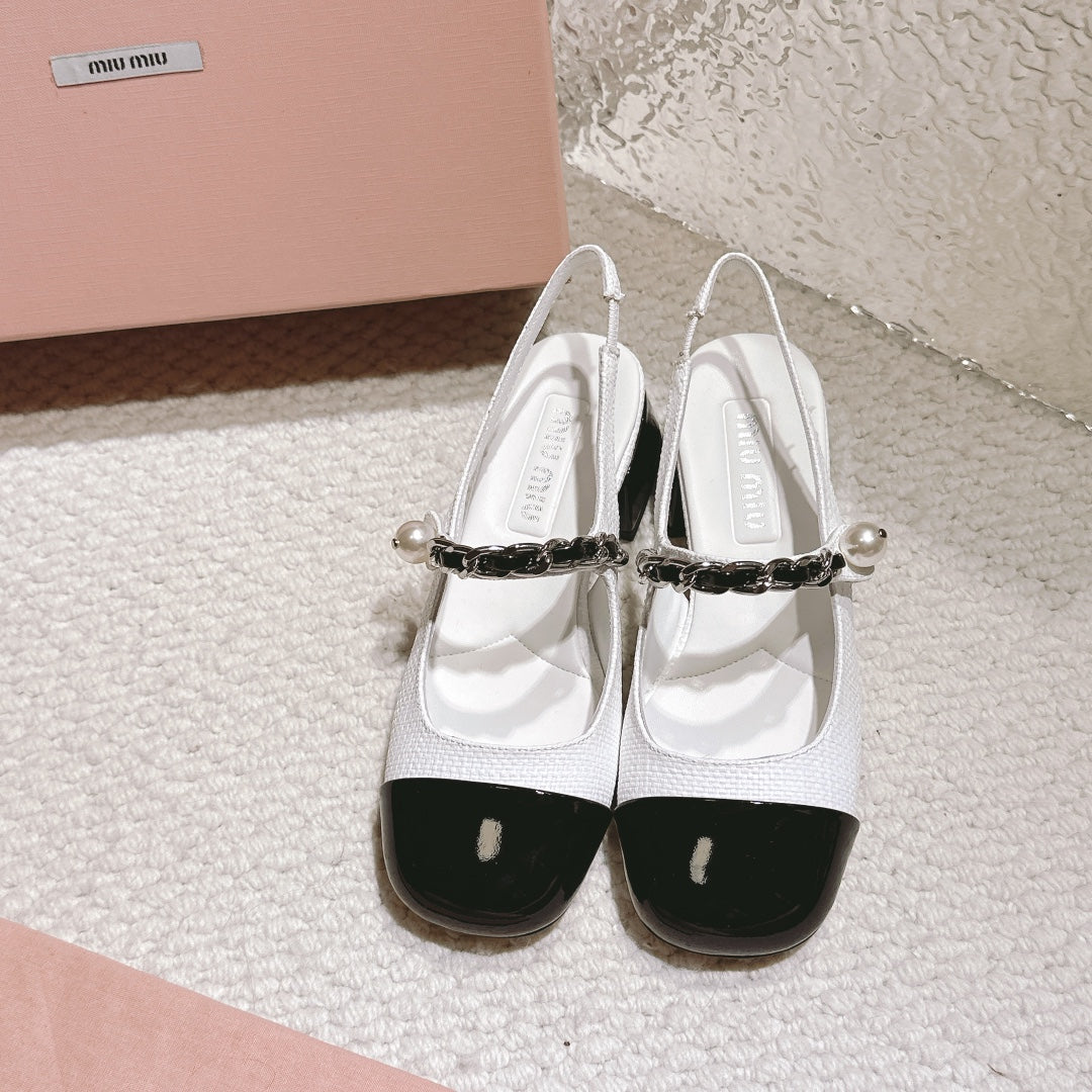 White and Black Heels Sandal