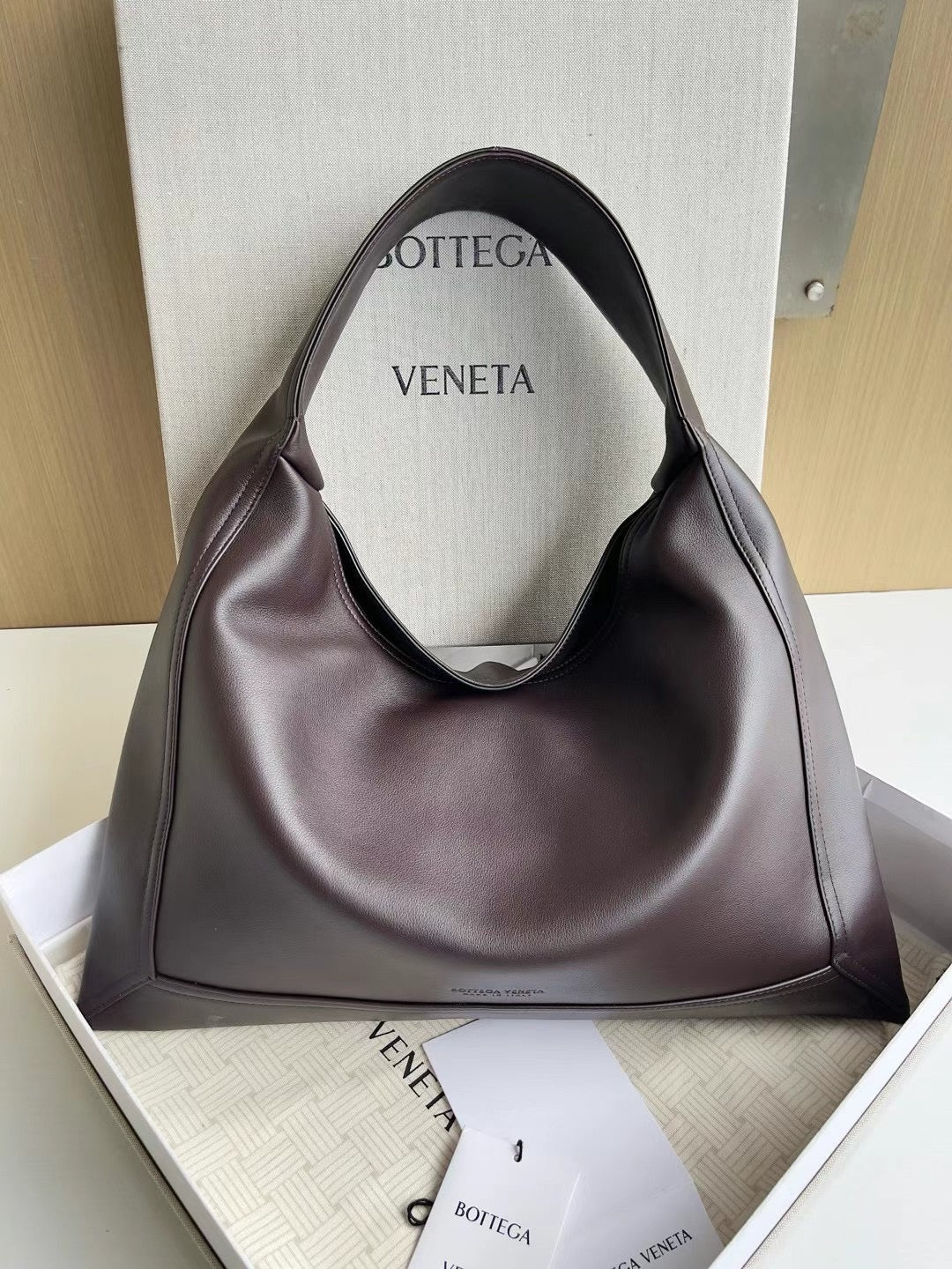 Smooth Leather Triangle Hobo Bag