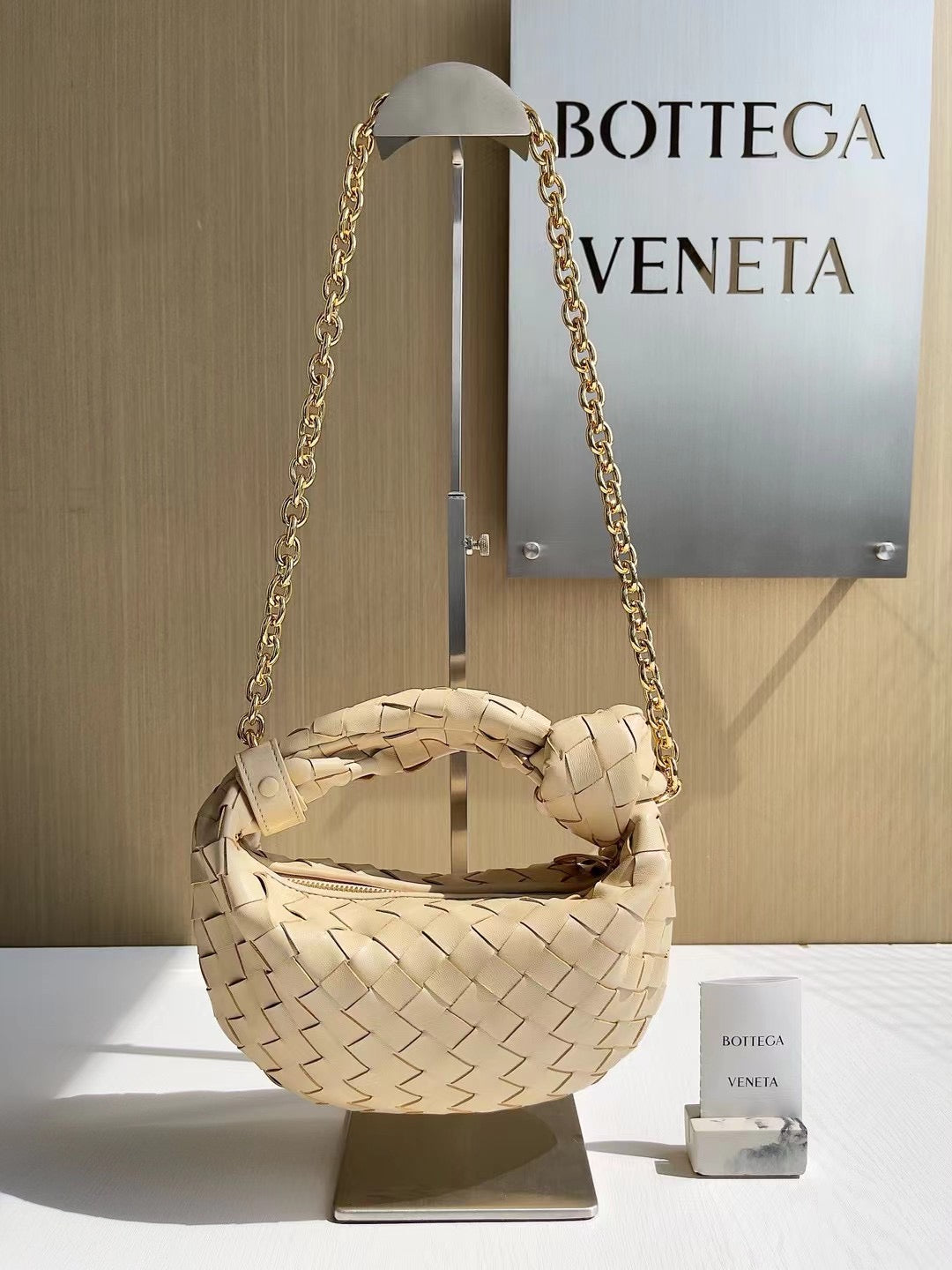 Knotted Mini Hobo Bag with Gold Chain Strap