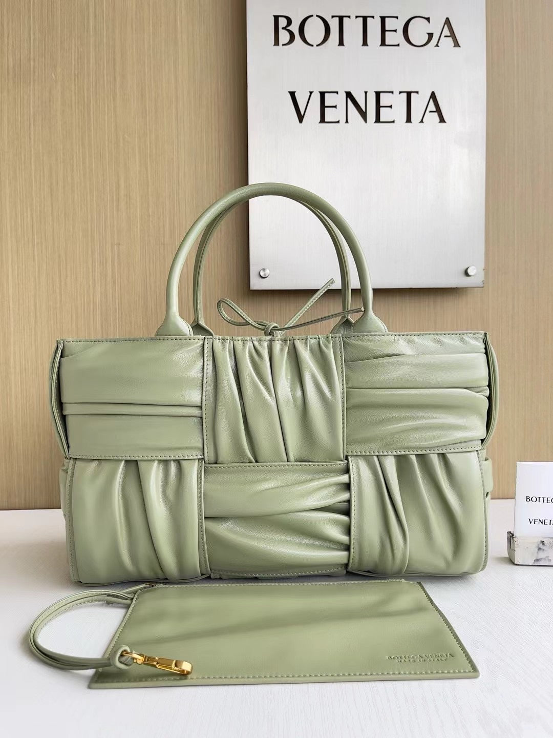 Gathered Leather Handbag with Dual Handles and Shoulder Strap - 38 cm