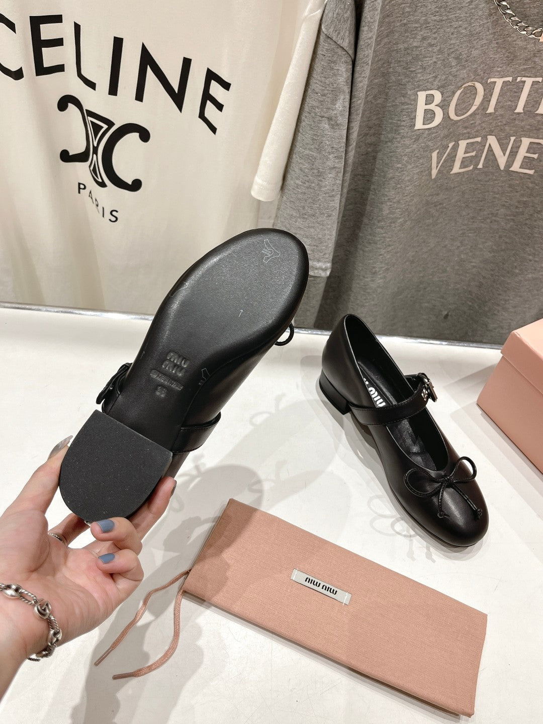 Beige and black heels