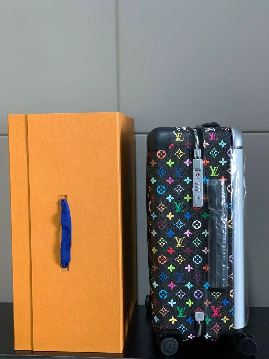 Multicolor Trolley on Black Canvas