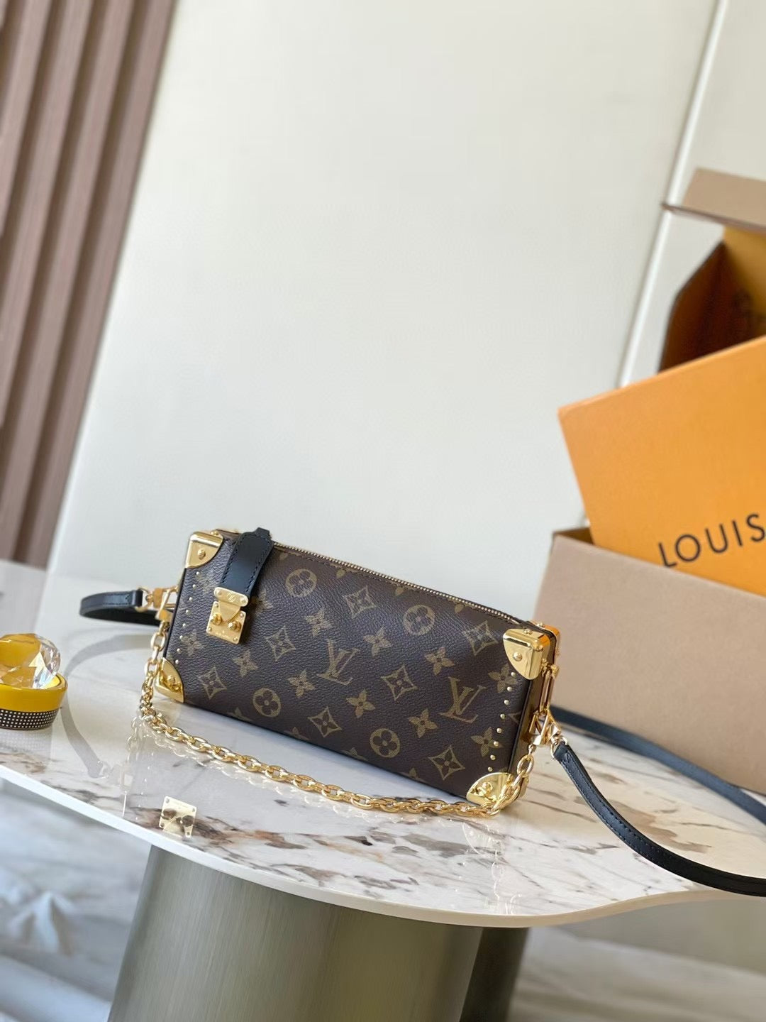 Structured Brown Mini Chain Bag