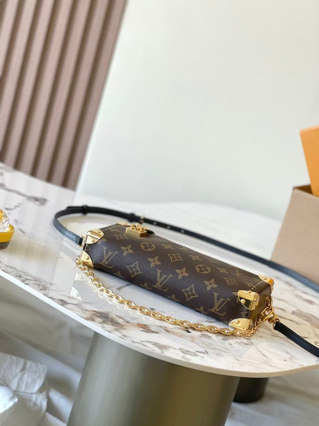 Structured Brown Mini Chain Bag