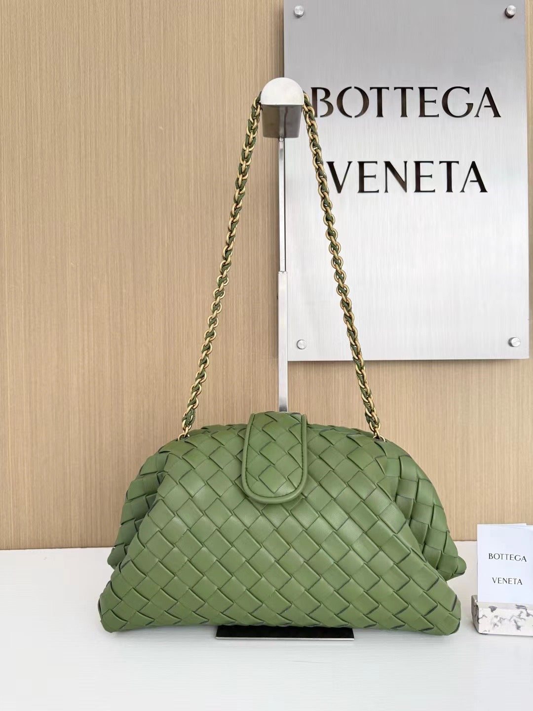 Woven Leather Shoulder Bag with Braided Chain Strap