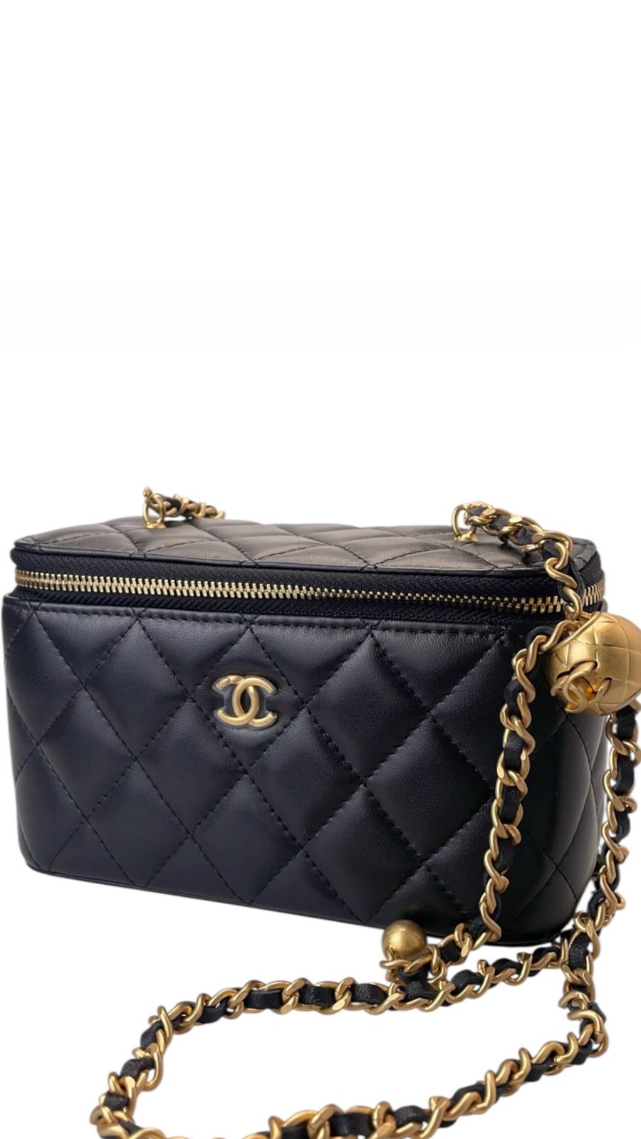 Chanel Black Quilted Lambskin Leather Vanity Case Chain Bag