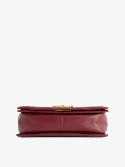 Lambskin Quilted Medium Boy Flap Dark Red