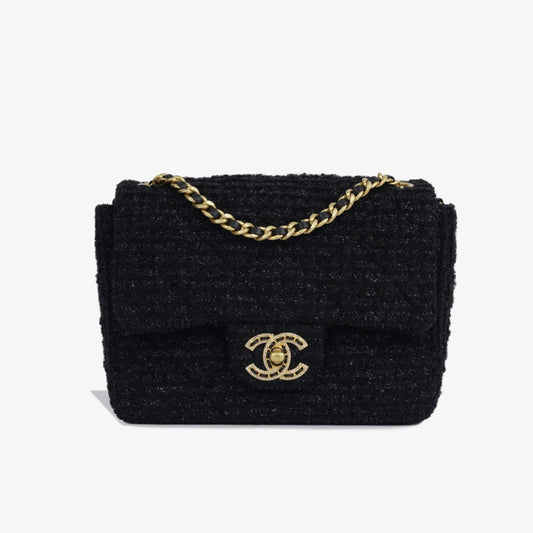 Chanel Black Square Tweed CC Flap Crossbody Bag