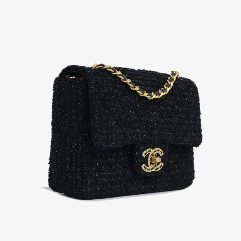 Chanel Black Square Tweed CC Flap Crossbody Bag