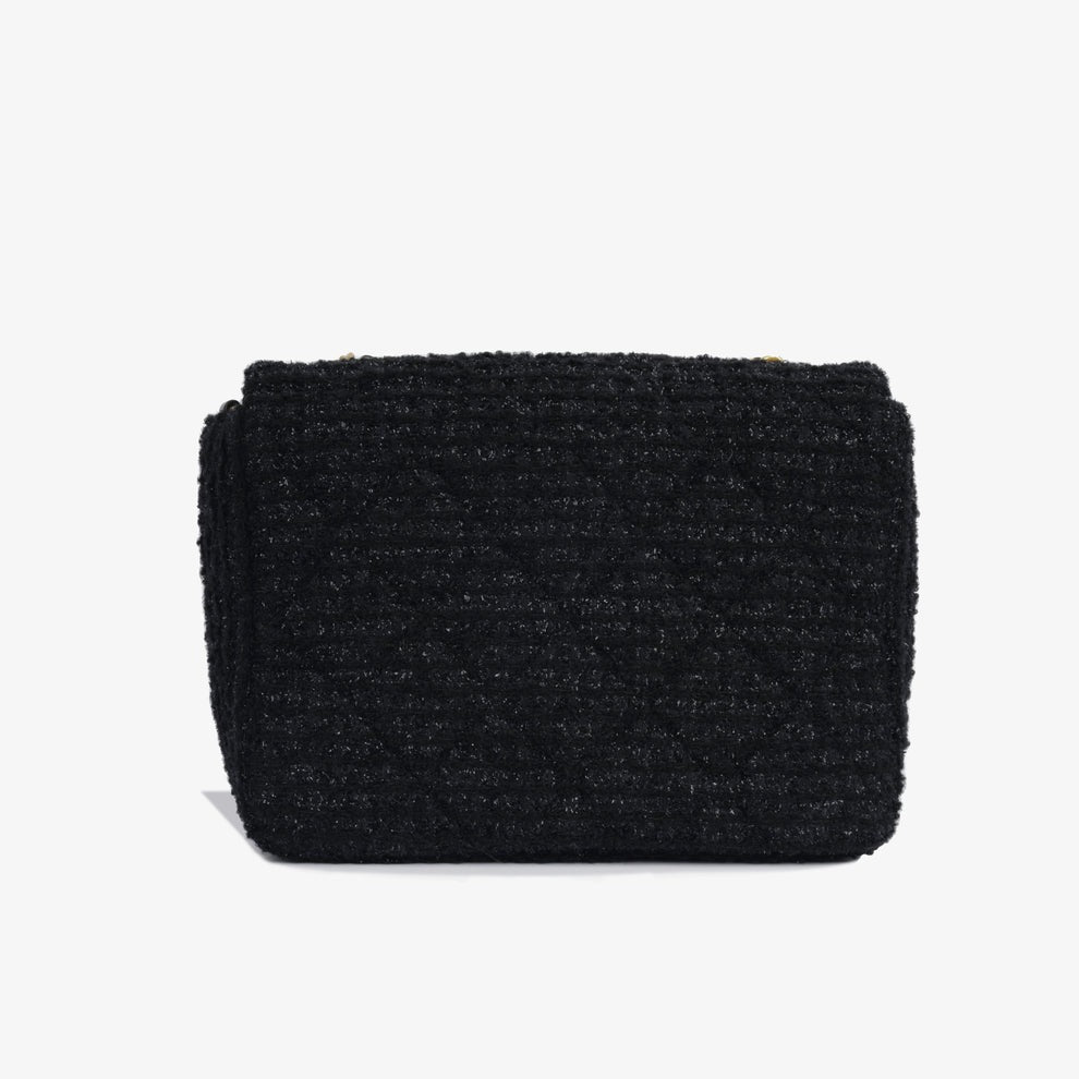 Chanel Black Square Tweed CC Flap Crossbody Bag