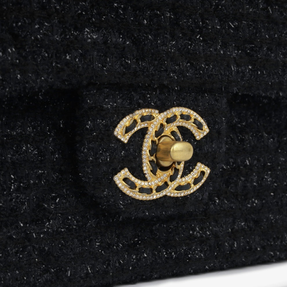Chanel Black Square Tweed CC Flap Crossbody Bag